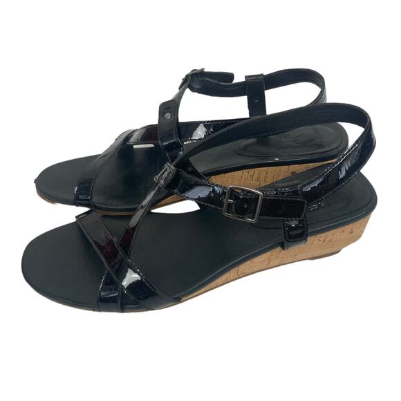 Eileen Fisher Black Patent Leather Strappy Wedges Sz 8 - Picture 4 of 9